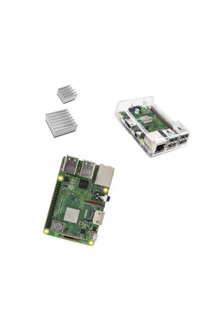 Raspberry Pi 3 Model B Plus system kit with a pre-installed SD card transparent case and 2 radiators