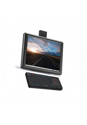 A Raspberry Pi 4 desktop with an 8-inch screen and mini keyboard/trackpad