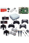 Raspberry Pi 3 Model B Plus retro arcade game suite with multiple retro game controllers, including NES, SNES, N64, PS2 and 2. GENESIS controller